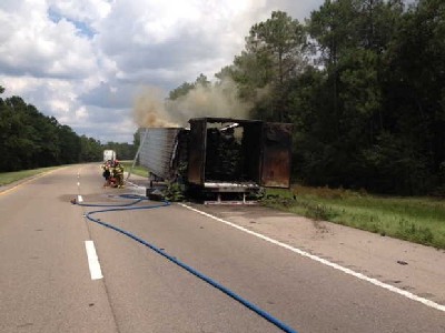 Fiery 18-wheeler shuts down U.S. I-10 in in Hancock County Mississippi